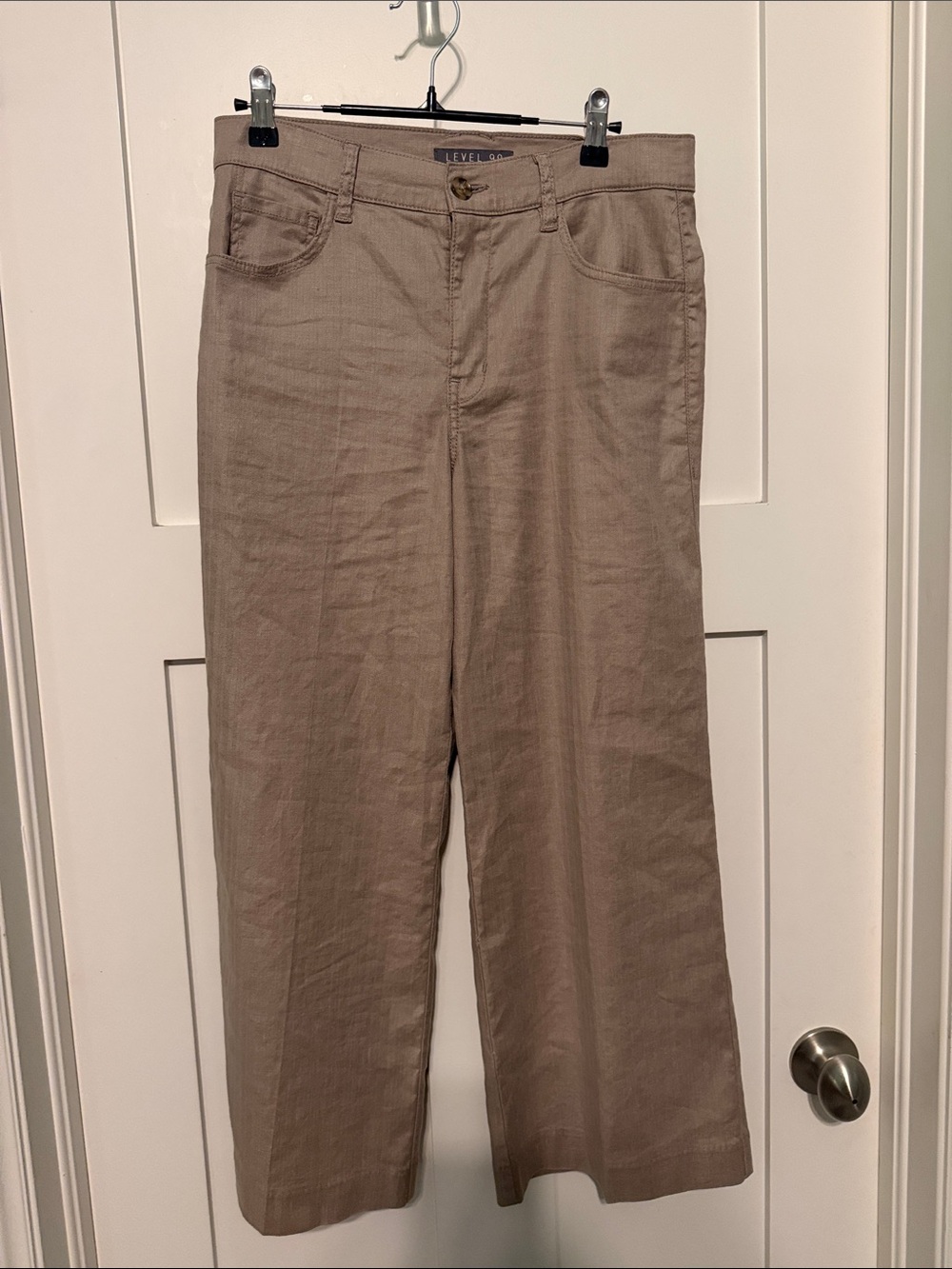 Level 99 Neutral Taupe Wide-Leg Linen-Blend Quiet Luxury Minimalist Pants